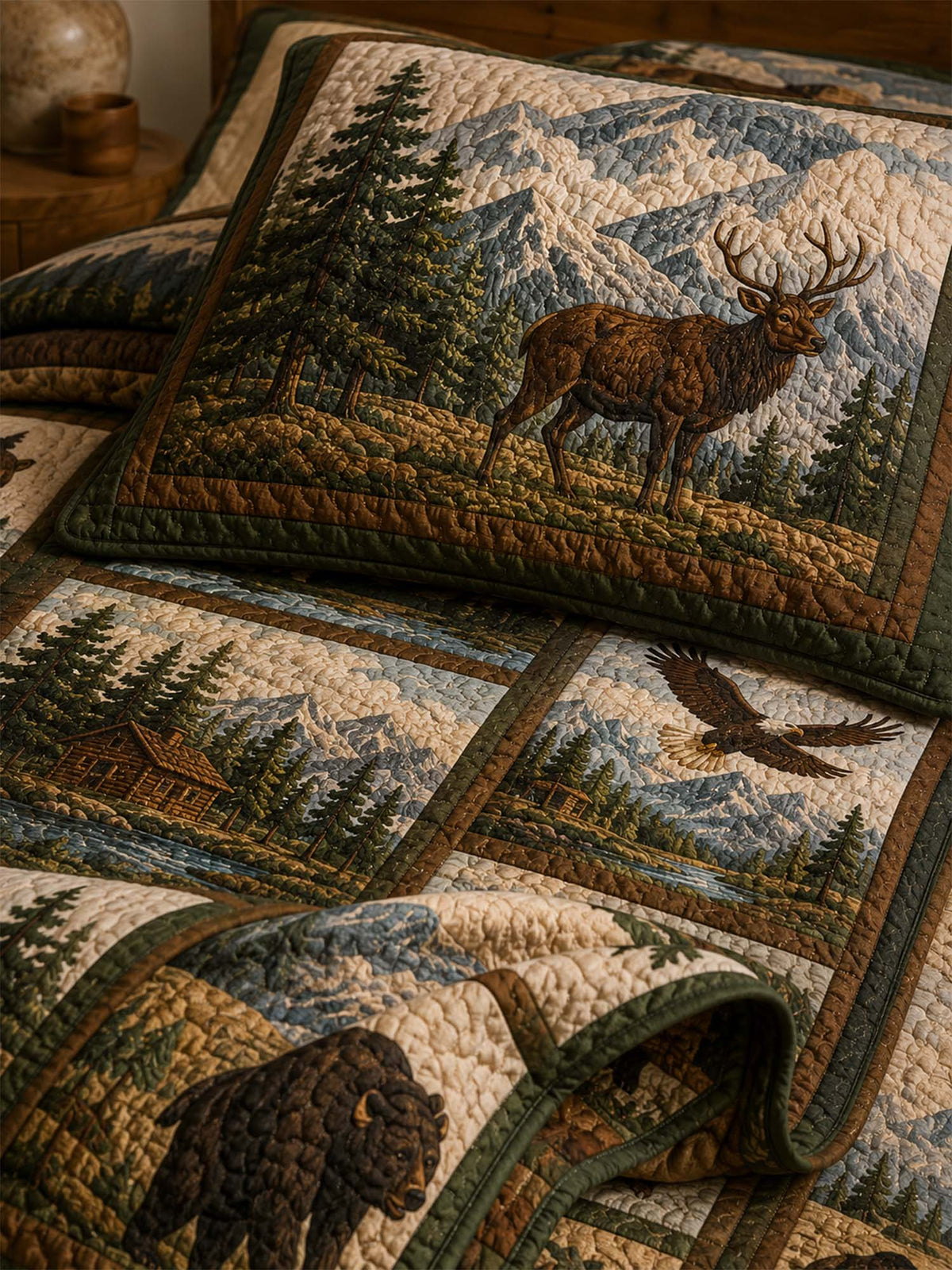 Vintage National Park Wildlife Quilted 3-Piece Bedding Set