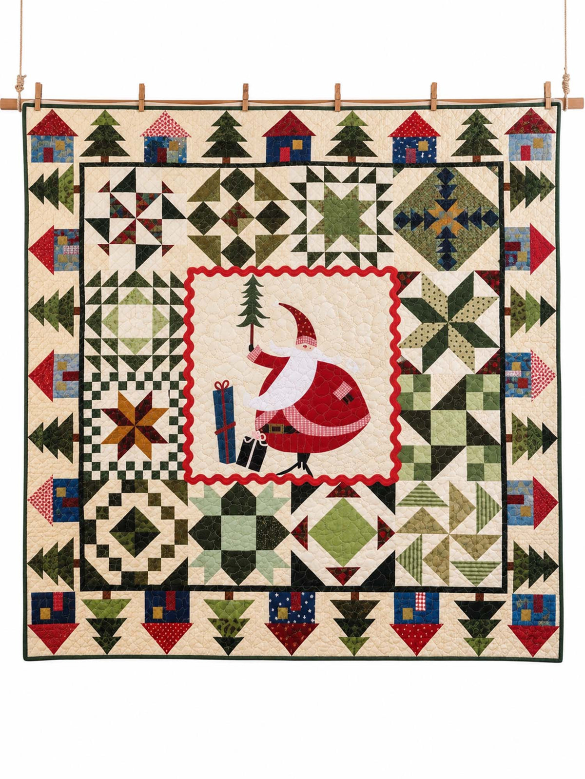 Woodland Santa Christmas Village Quilted 3-Piece Bedding Set