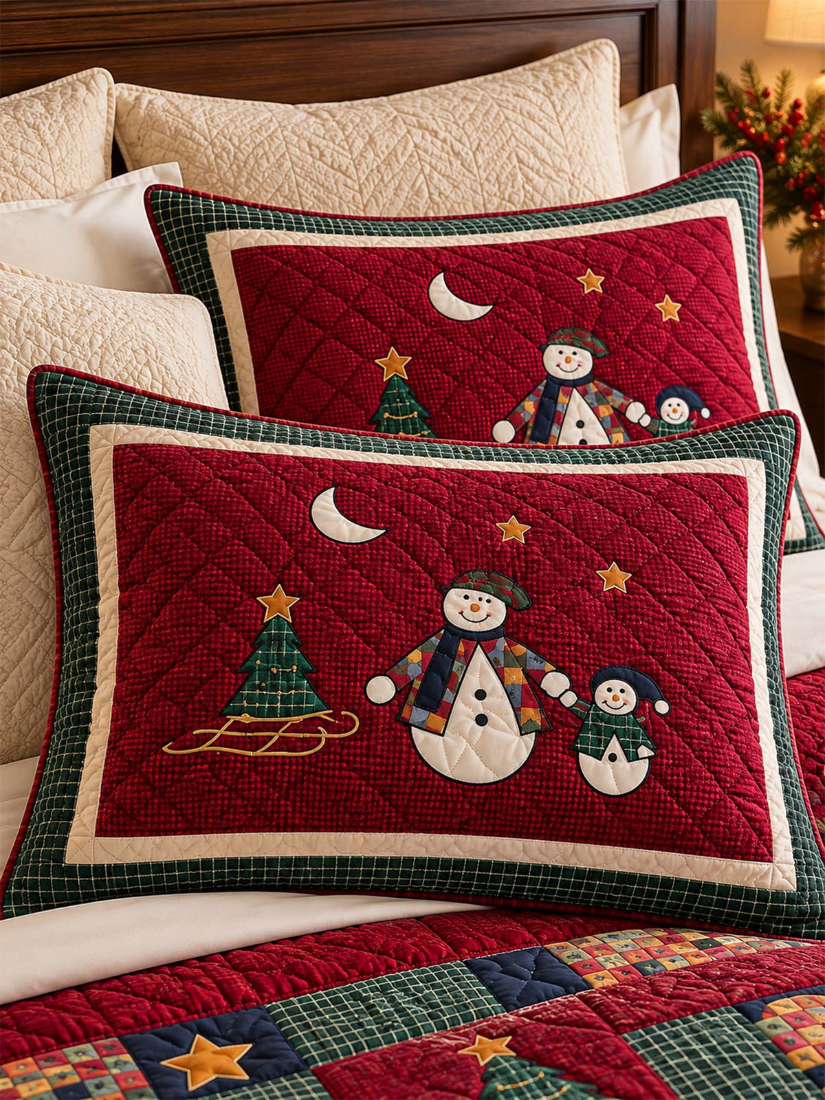 Christmas Snowman Patchwork Quilted 3-Piece Bedding Set