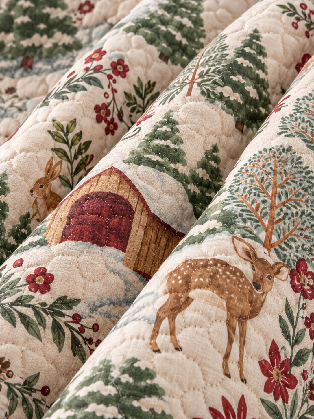 Woodland Cabin Deer Quilted 3-Piece Bedding Set