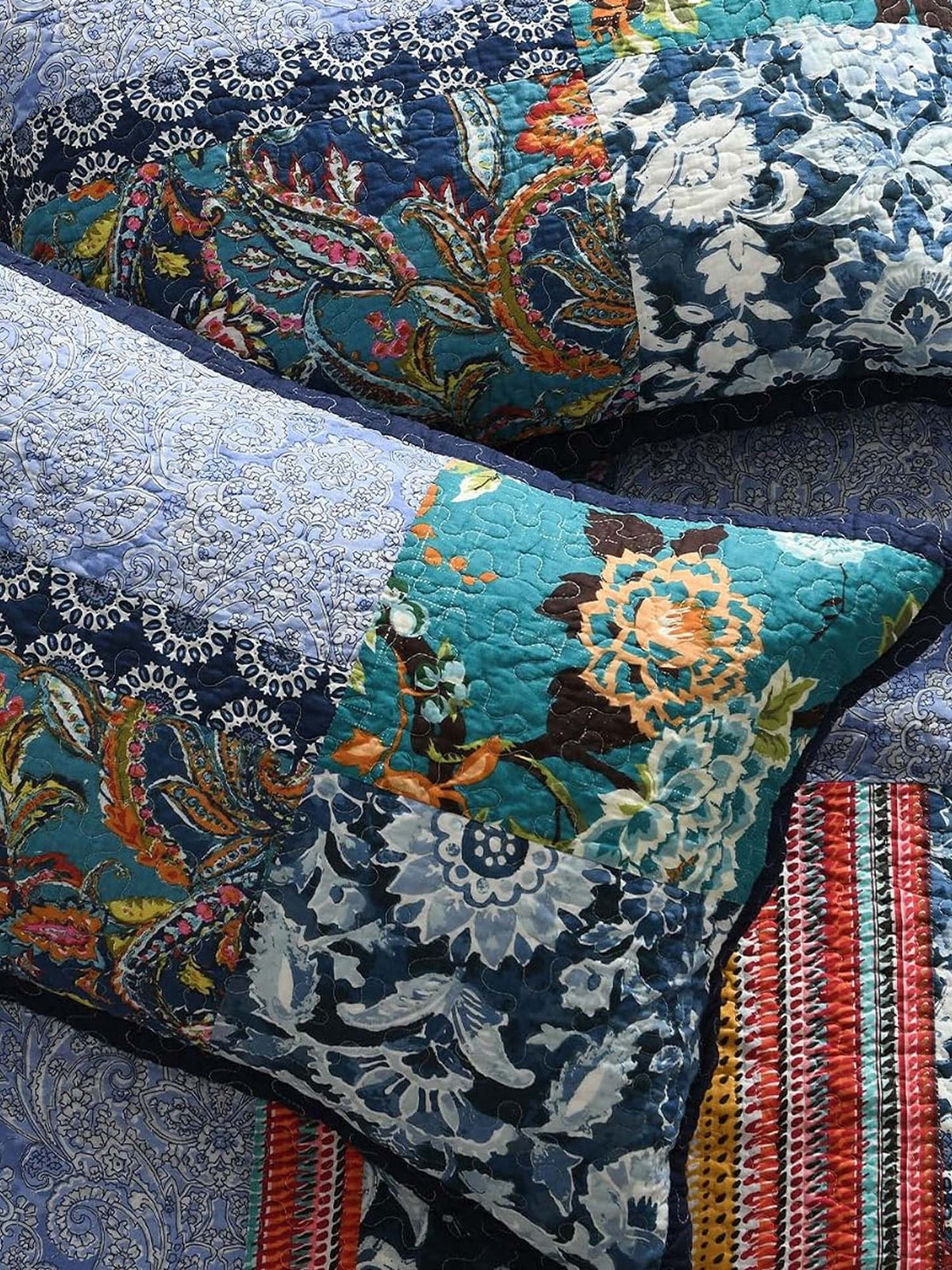 Indigo Paisley Patchwork Quilted 3-Piece Bedding Set