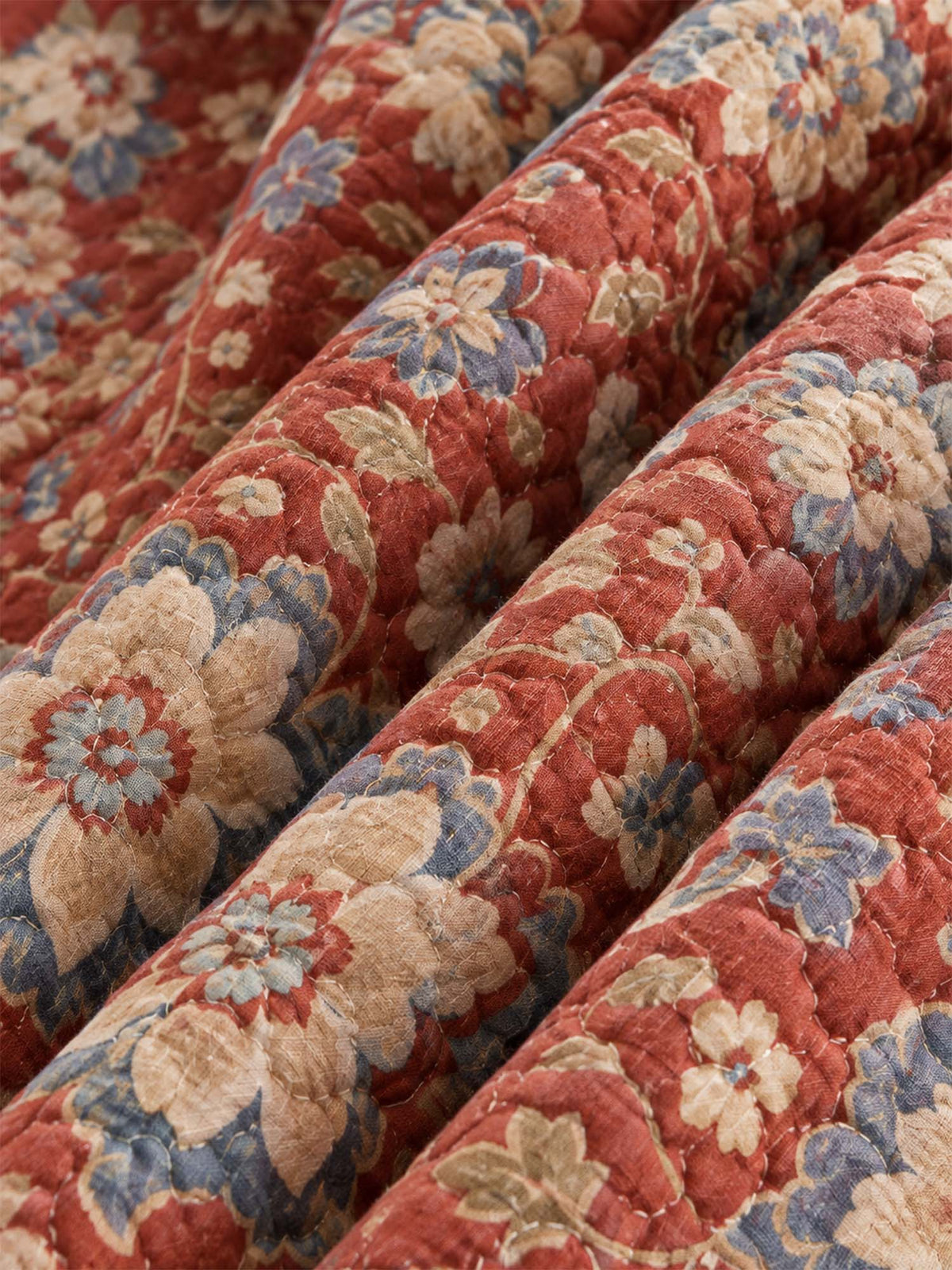 Rust Red Vintage Floral Quilted 3-Piece Bedding Set