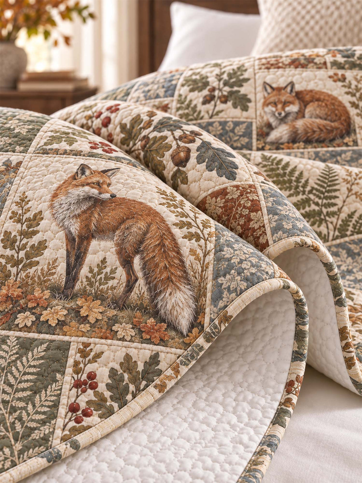 Woodland Deer Botanical Quilted 3-Piece Bedding Set