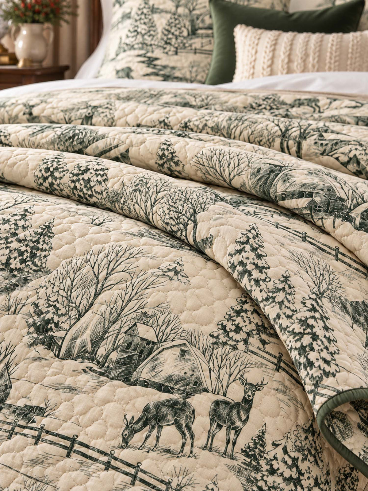 Winter Woodland Toile Quilted 3-Piece Bedding Set