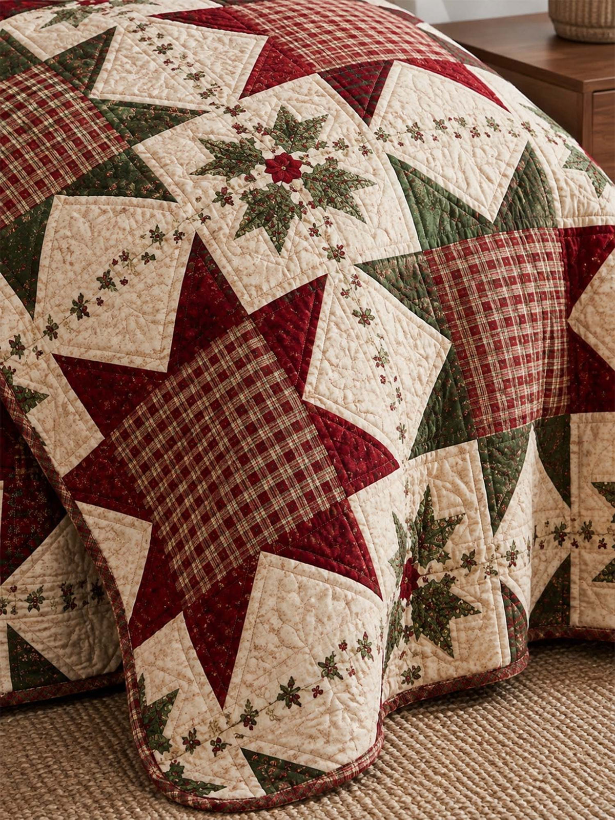 Christmas Star Patchwork Quilted 3-Piece Bedding Set