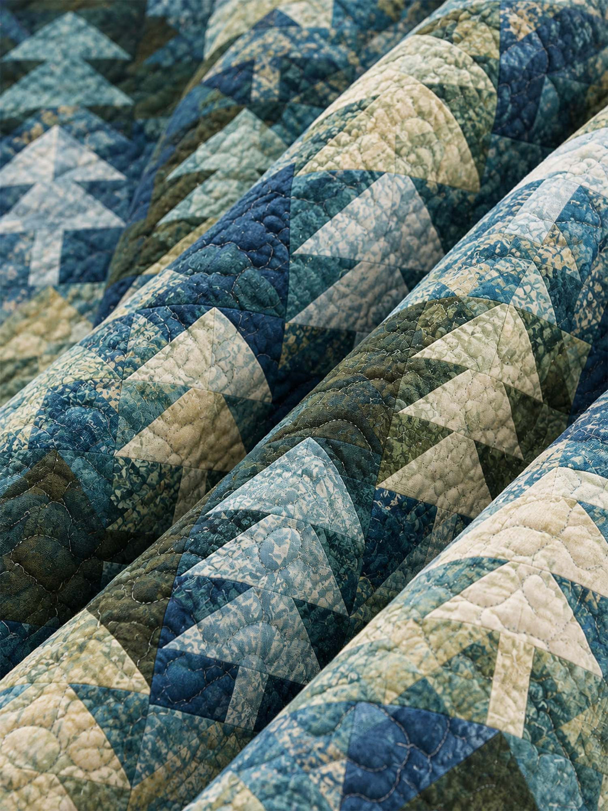 Rustic Pine Forest Blue Green Patchwork Quilted 3-Piece Bedding Set