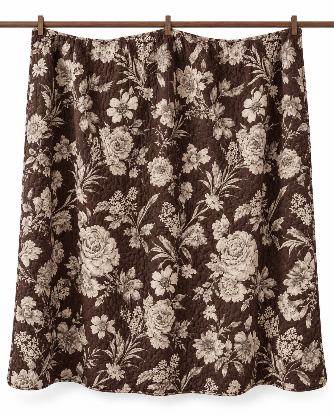 Mocha Vintage Floral Quilted 3-Piece Bedding Set