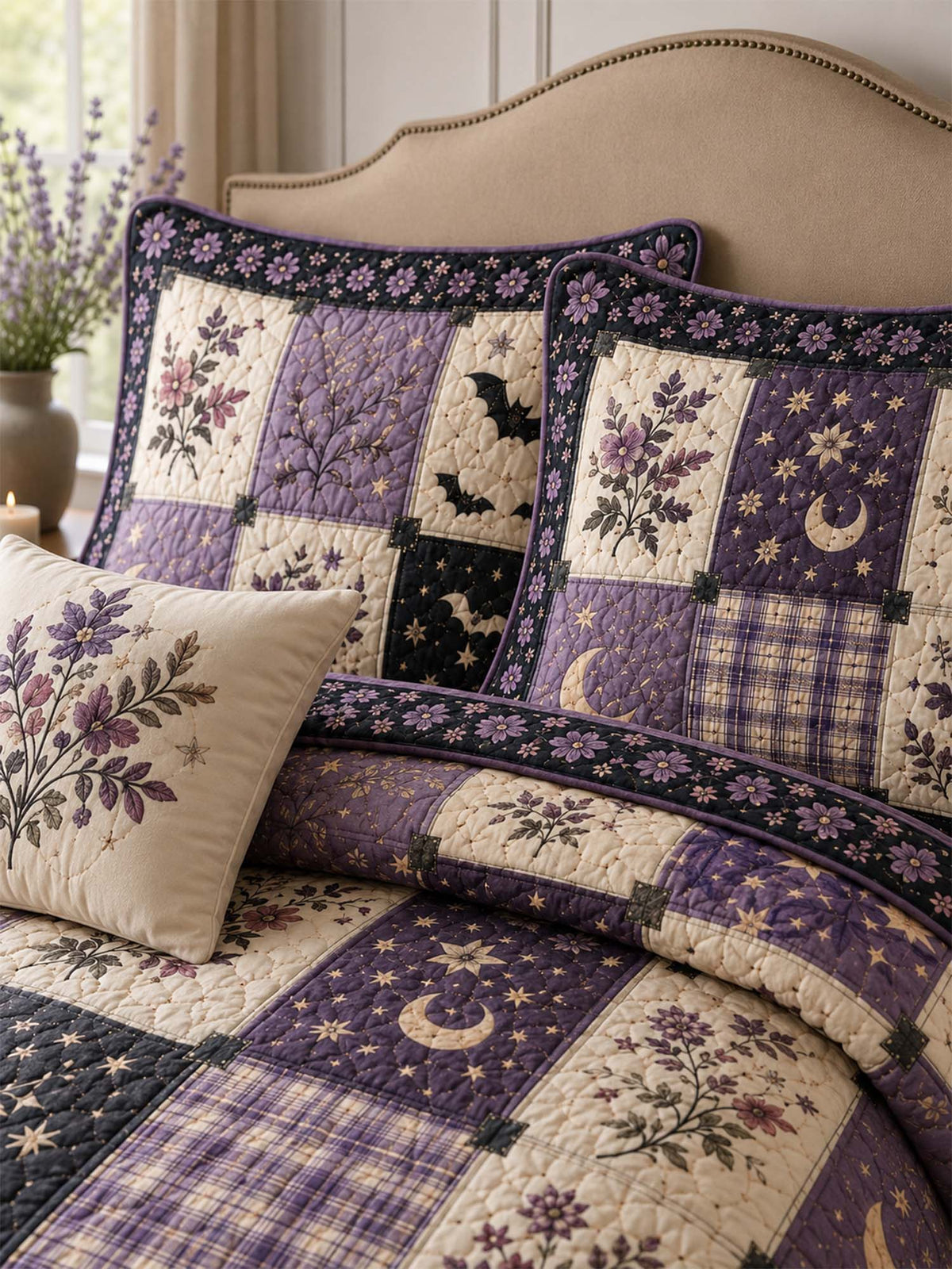 H.PAI Mystic Lavender Garden Quilted 3-Piece Bedding Set