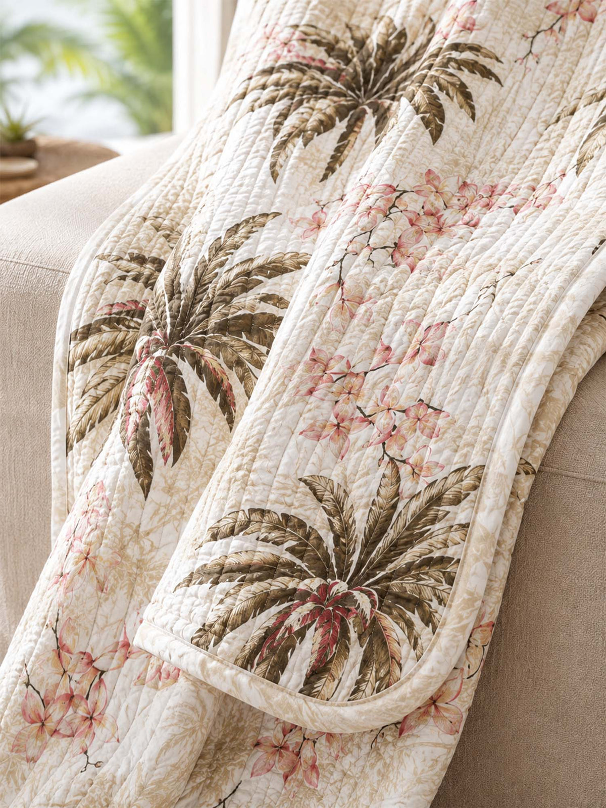 Tropical Plumeria Palm Quilted Blanket