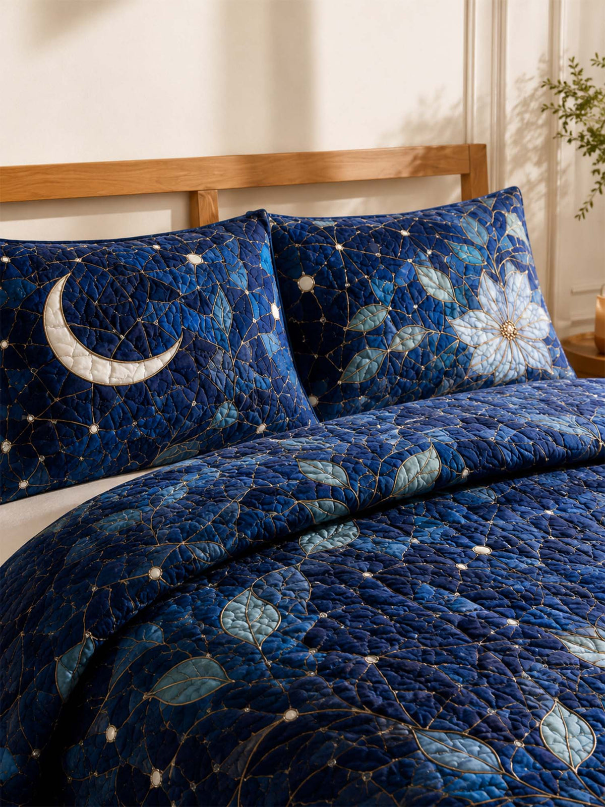 H.PAI Moonlit Floral Quilted 3-Piece Bedding Set