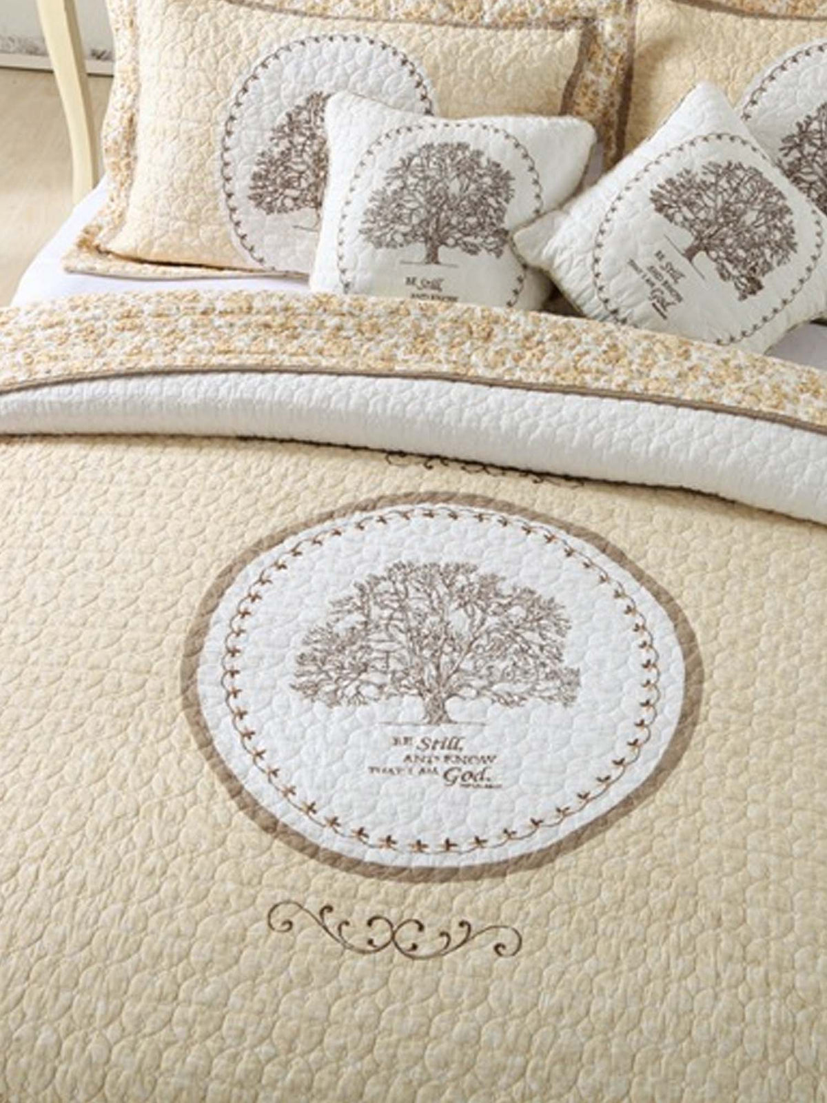 Heritage Tree Embroidered Quilted 3-Piece Bedding Set