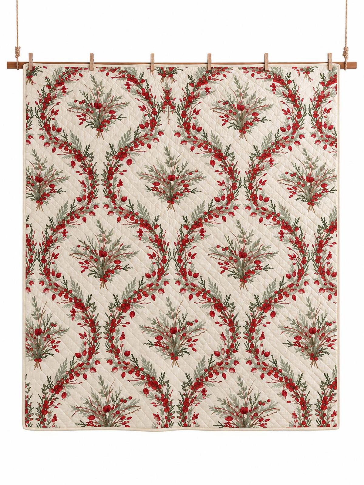 Christmas Berry Botanical Quilted 3-Piece Bedding Set