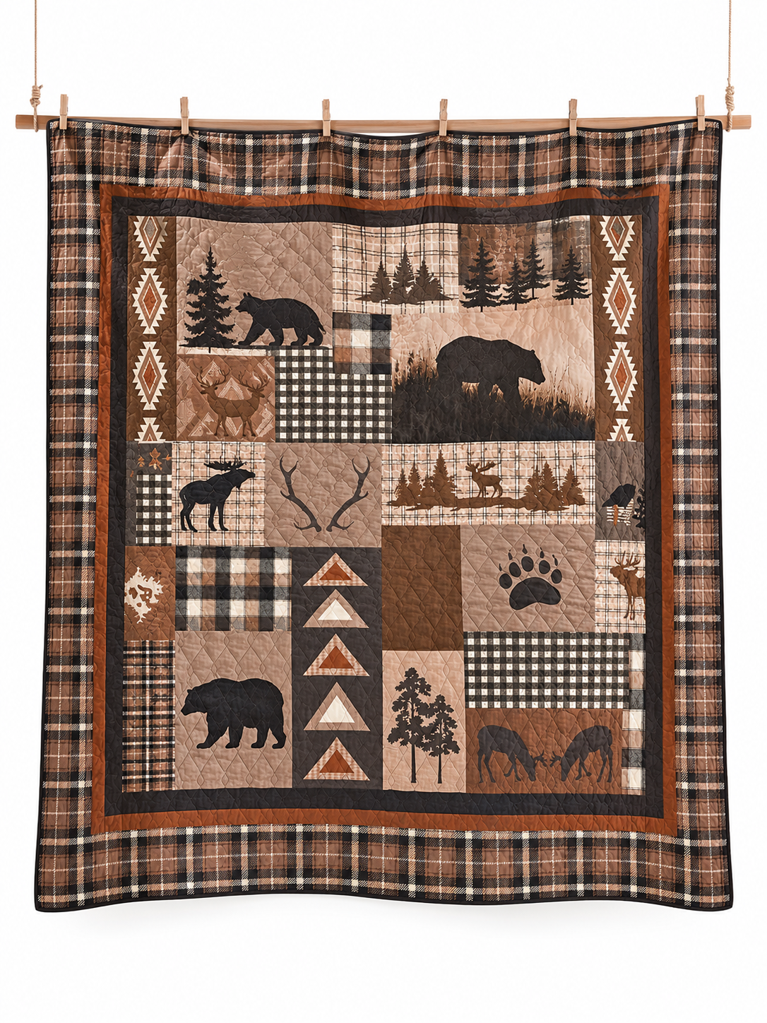 Rustic Bear and Bison Patchwork Quilted 3-Piece Bedding Set
