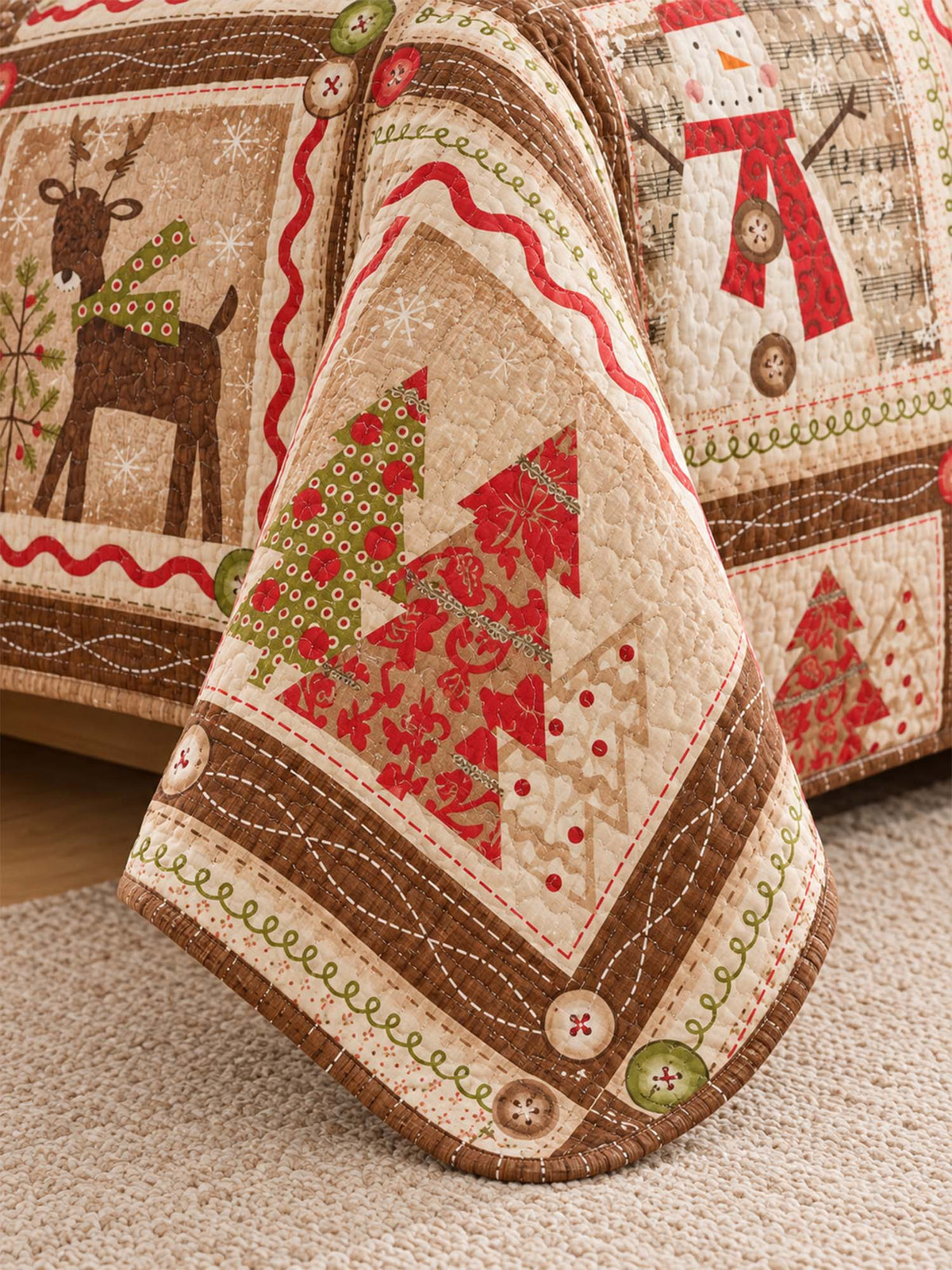 Rustic Reindeer Snowman Christmas Quilted 3-Piece Bedding Set