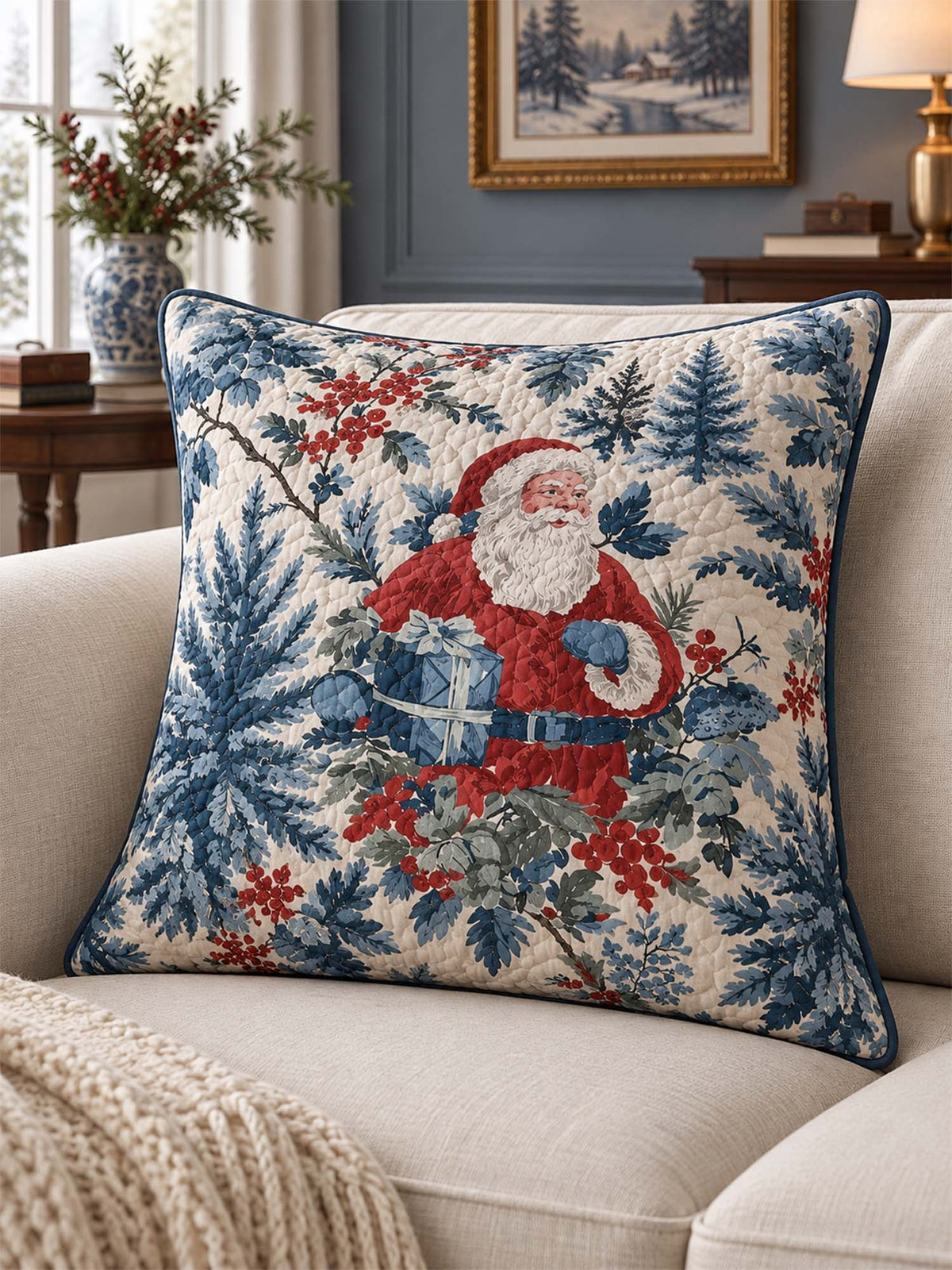 Vintage Santa & Plaid Christmas Quilted Pillow Covers 2-Piece Set