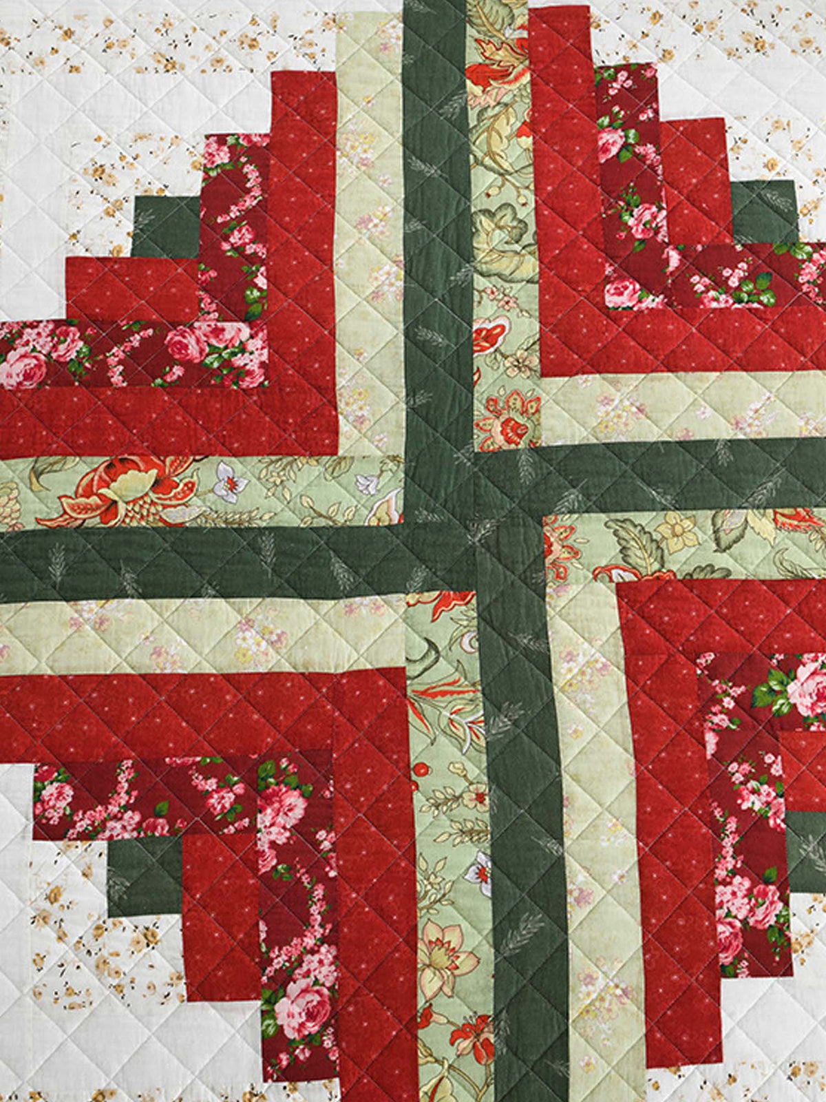 Vintage Floral Log Cabin Patchwork 100% Cotton Quilted 3-Piece Bedding Set