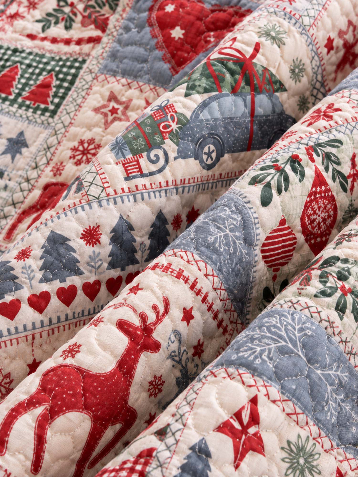 Nordic Christmas Reindeer & Gift Car Quilted Blanket