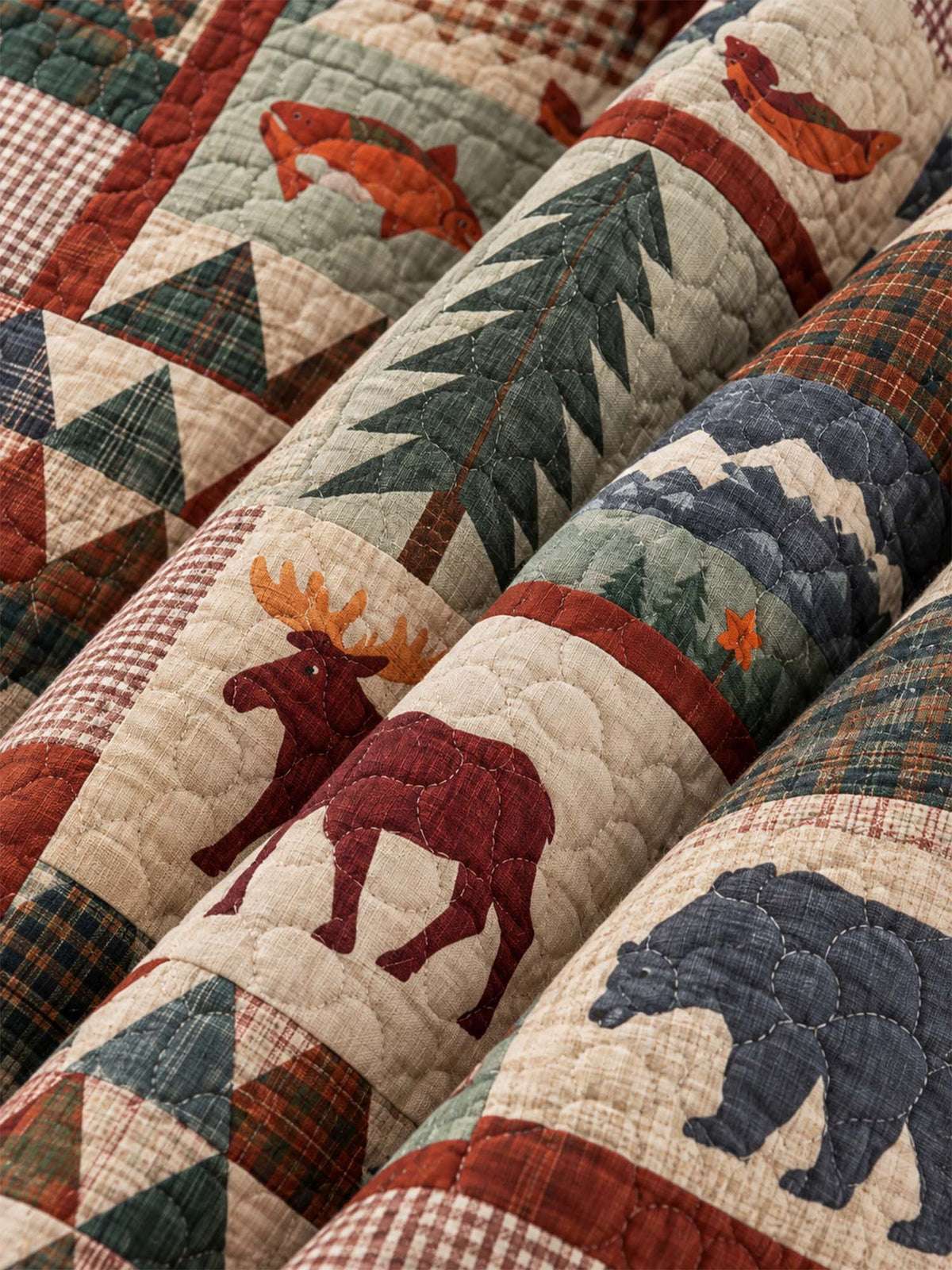 Northwoods Wildlife Patchwork Quilted 3-Piece Bedding Set