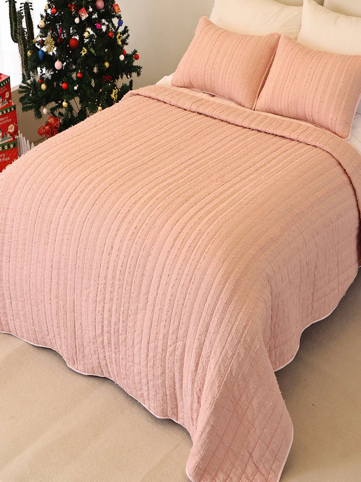Solid 100% Cotton Bed Cover 3‑Piece Set Quilted