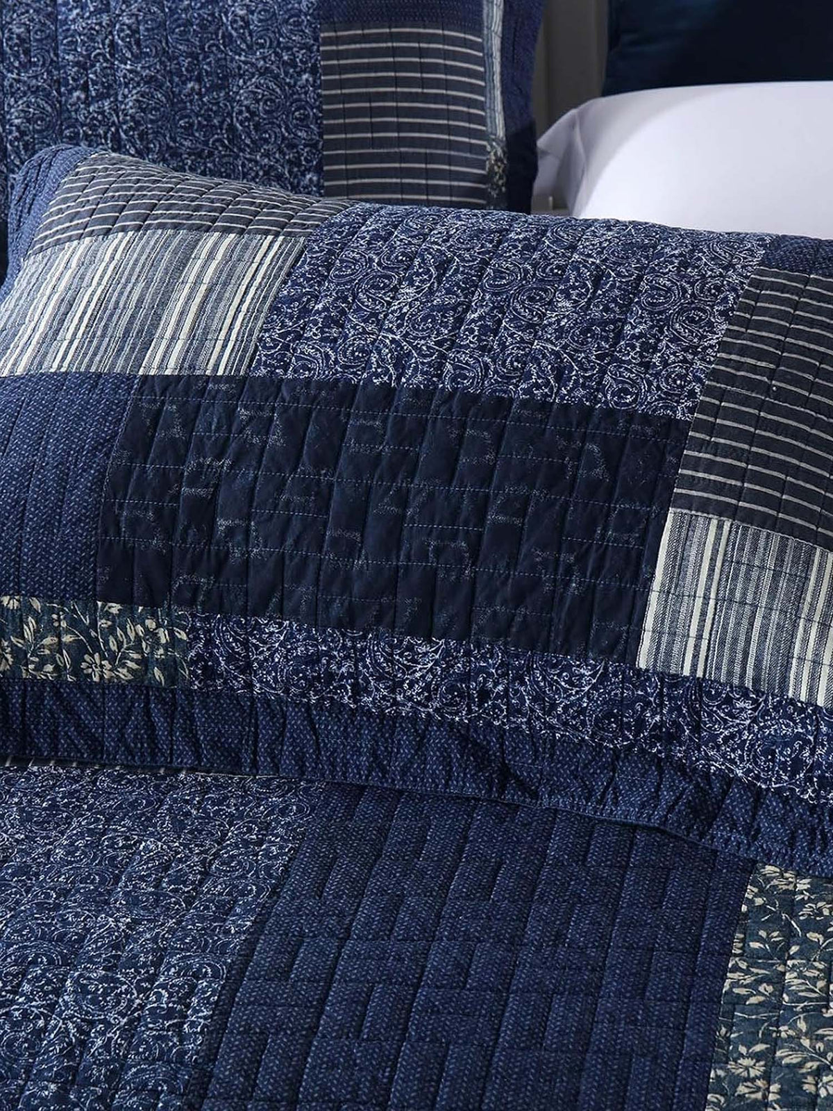 Indigo Heritage Patchwork Quilted 3-Piece Bedding Set