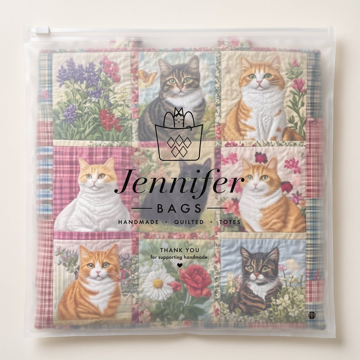 Sunflower Cat Quilted Tote Bag