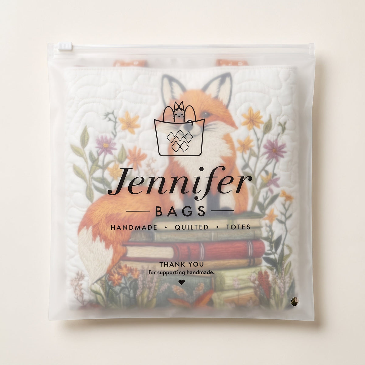 Bookish Fox Quilted Tote Bag