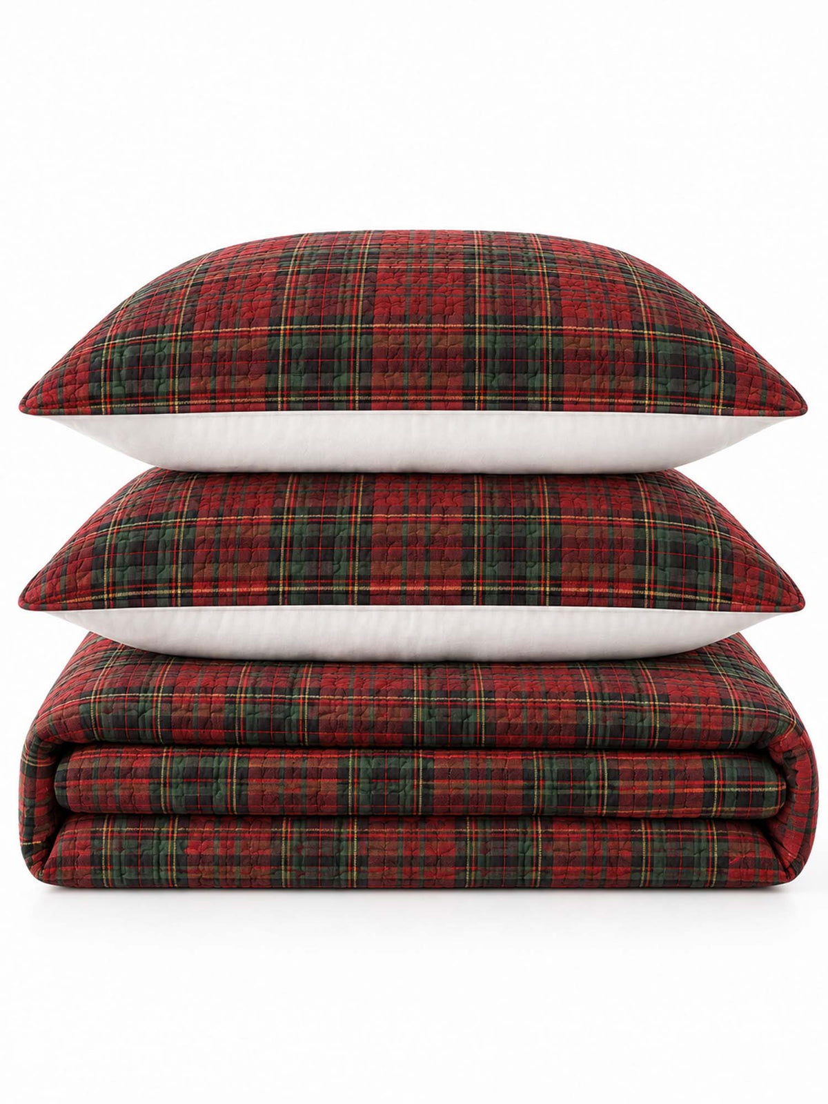 Christmas Tartan Plaid Quilted 3-Piece Bedding Set