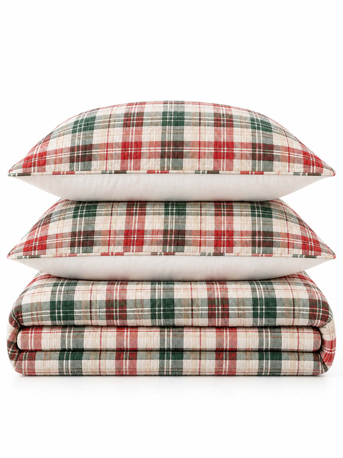 Christmas Plaid Quilted 3-Piece Bedding Set