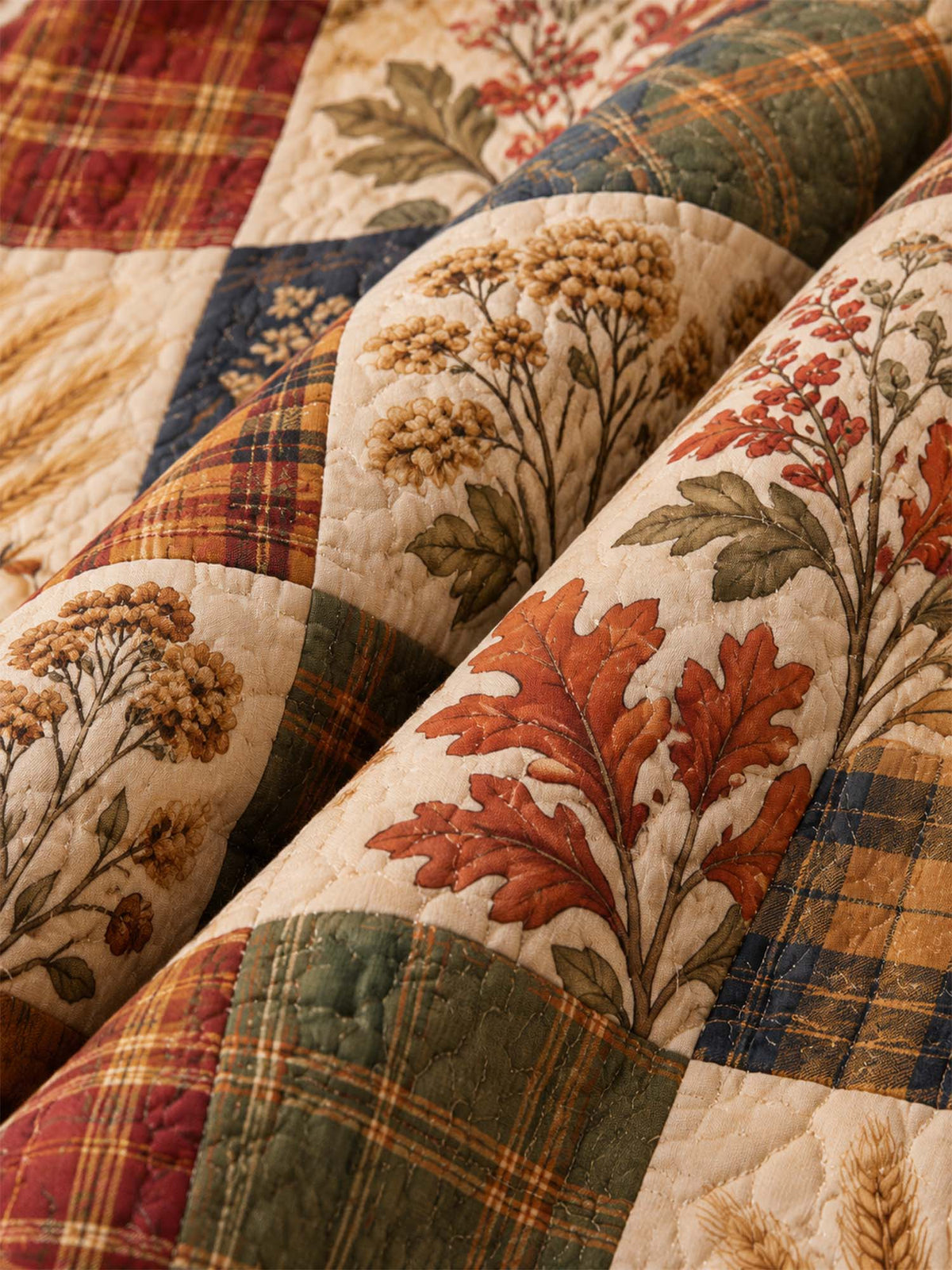 Autumn Harvest Plaid Patchwork Quilted 3-Piece Bedding Set