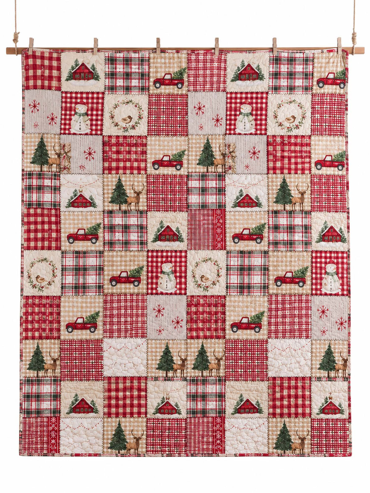 Christmas Farmhouse Patchwork Quilted 3-Piece Bedding Set