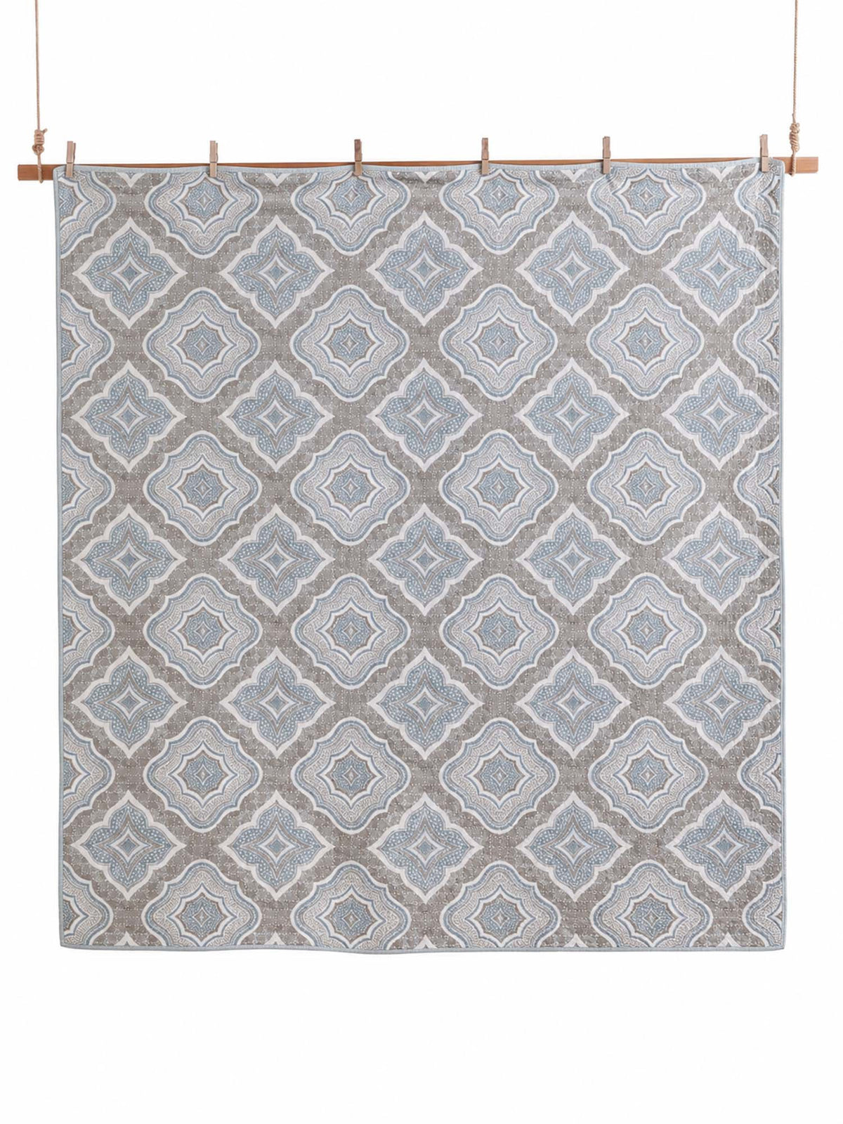 Dusty Blue Mosaic Medallion 100% Cotton Quilted Bedding Set
