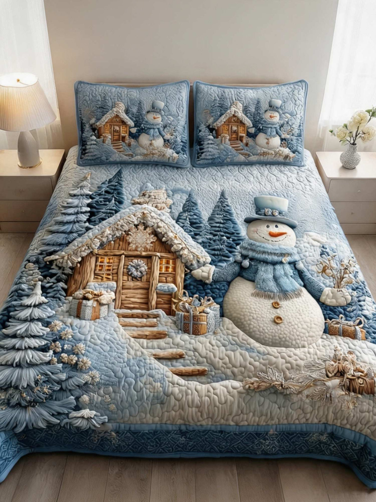 Silent Snow Eve 3‑Piece Quilted Bedding Set