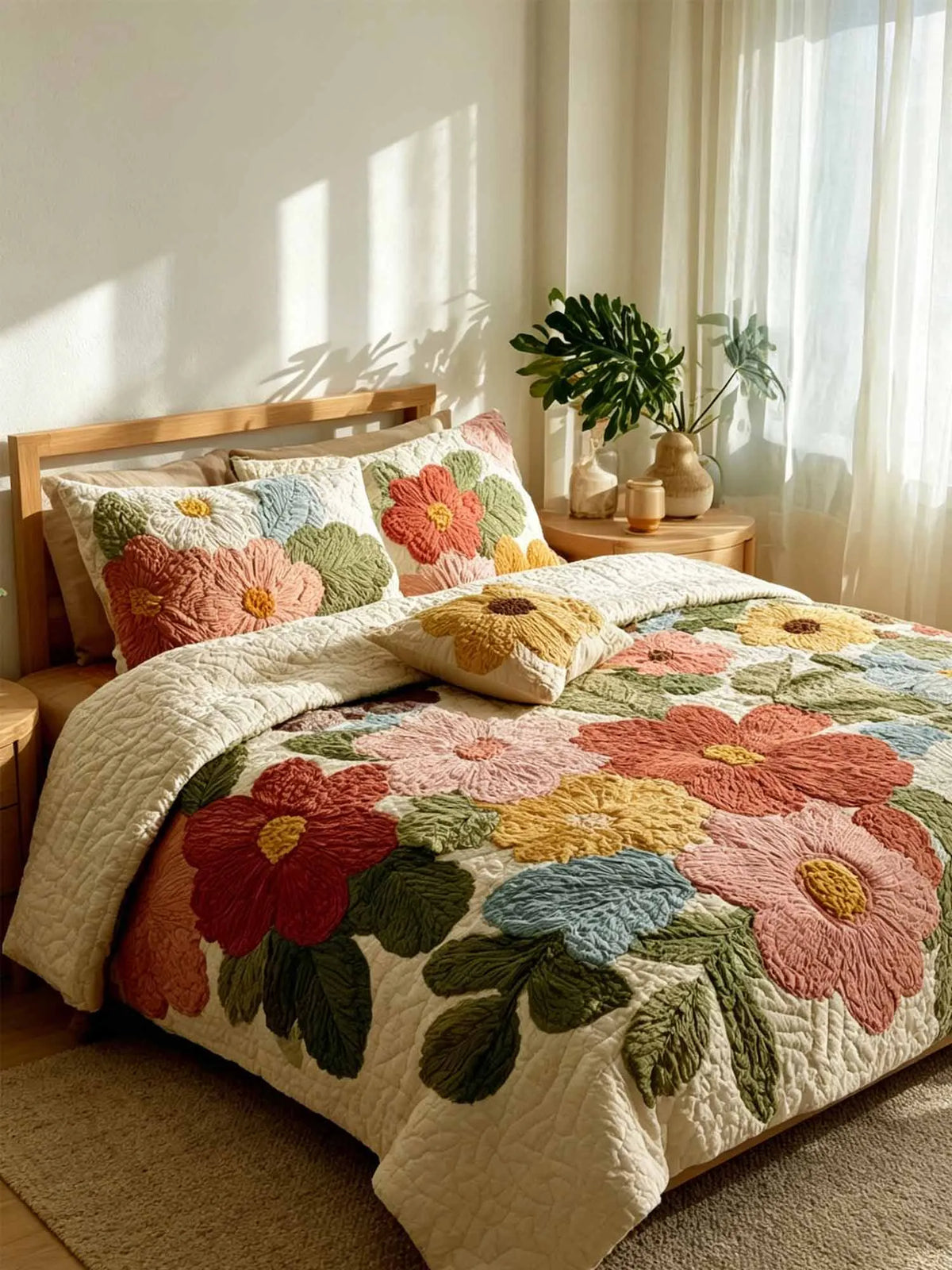 Cottage Garden Floral Quilted 3-Piece Bedding Set