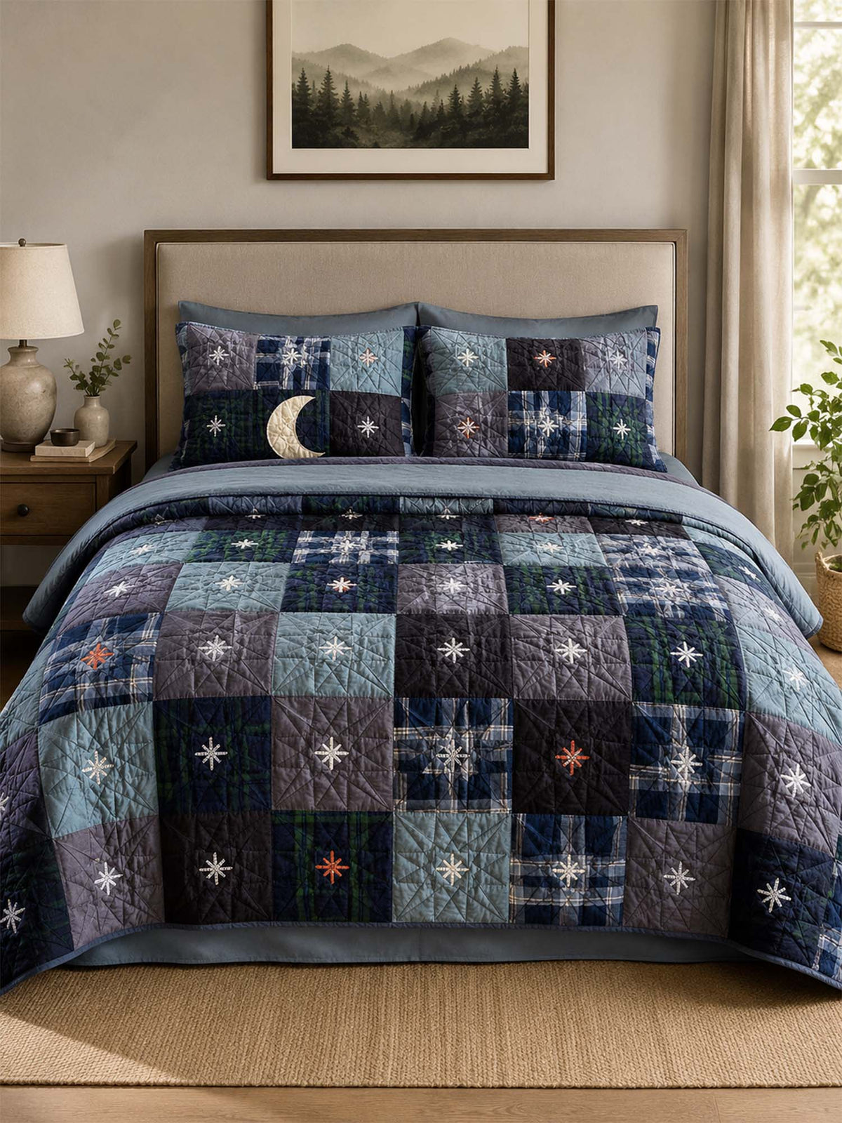 H.PAI Midnight Star Quilted 3-Piece Bedding Set