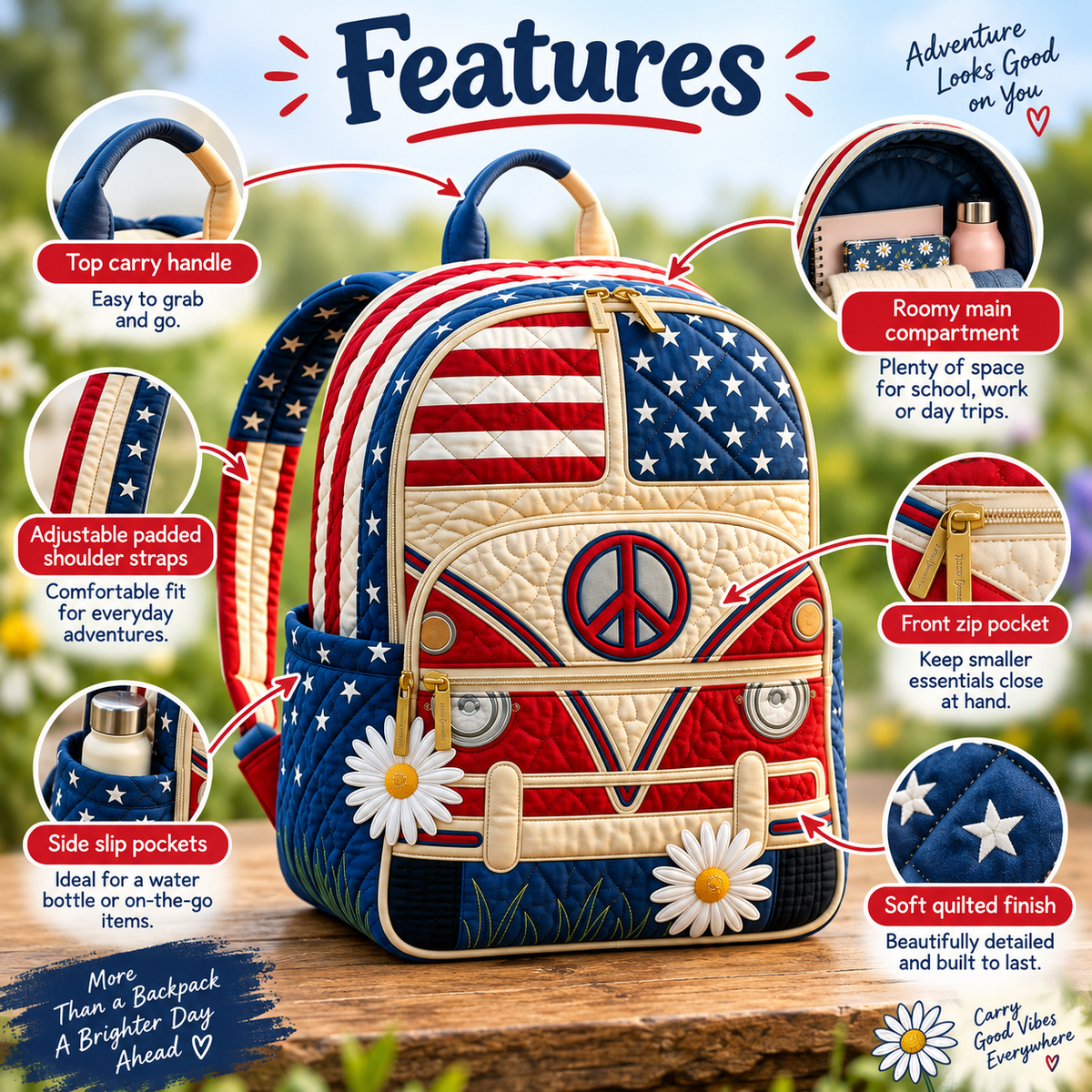 Quilted Boho Rucksack – Stars and Daisies