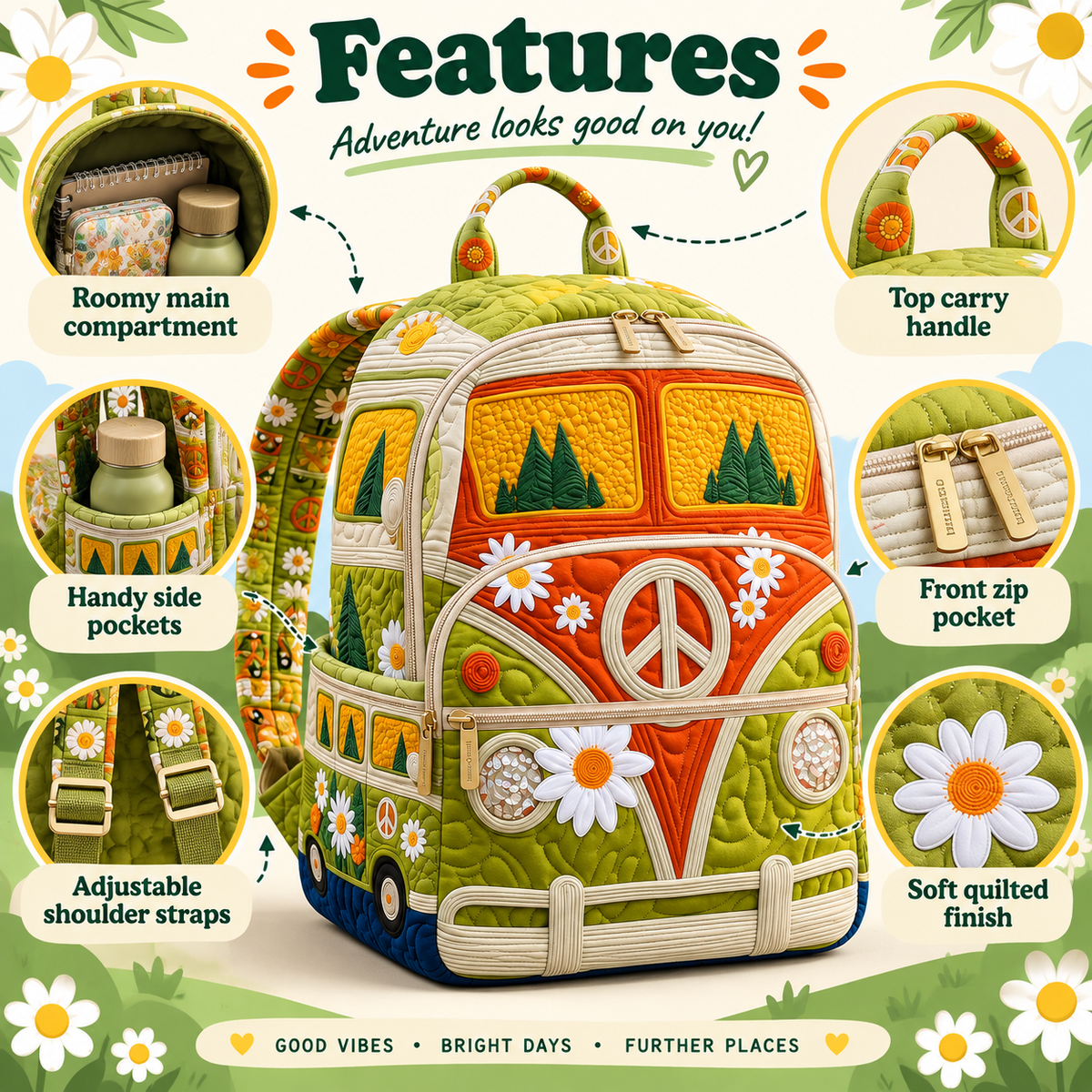Quilted Boho Rucksack – Bus in the Woods