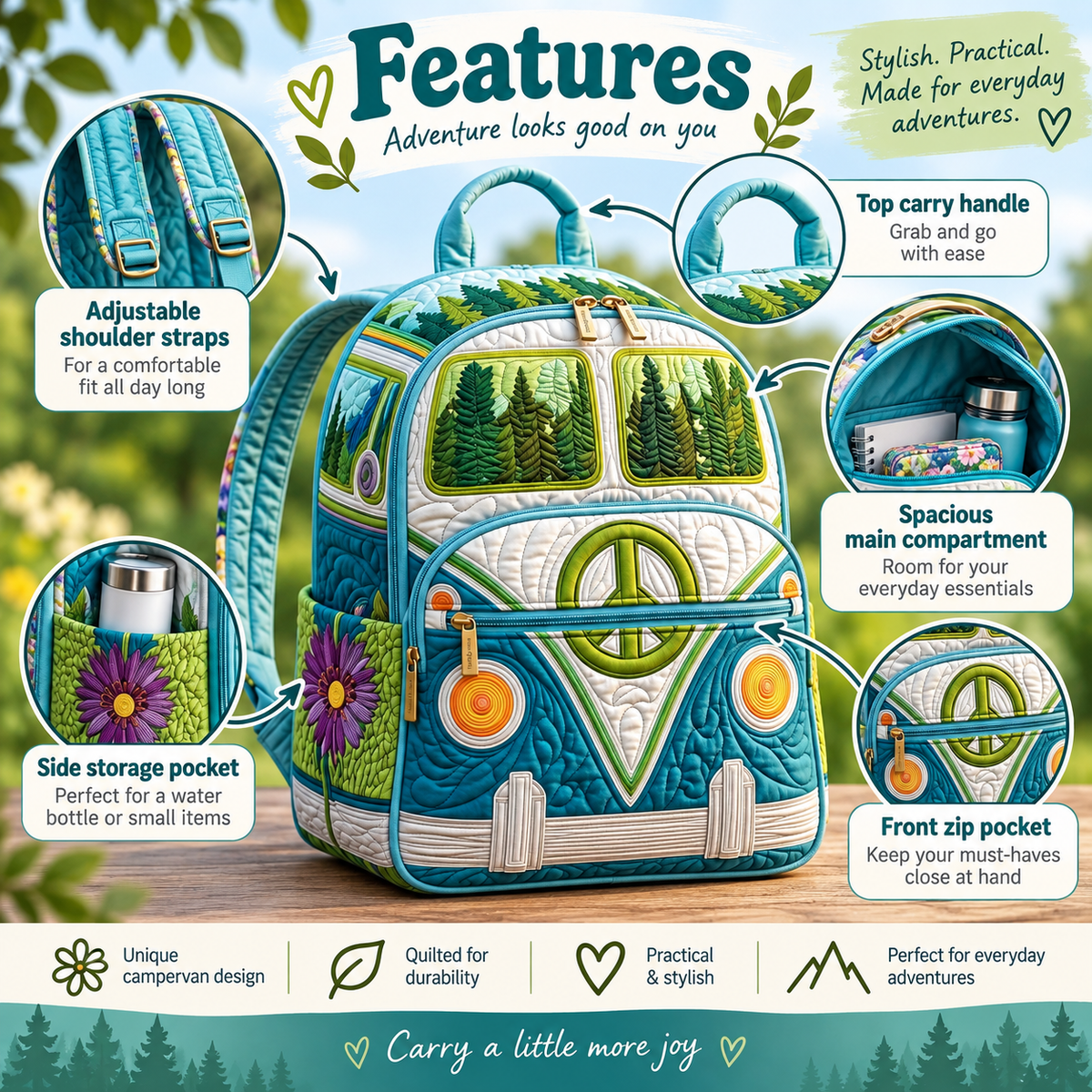 Quilted Boho Rucksack – Forest Walk