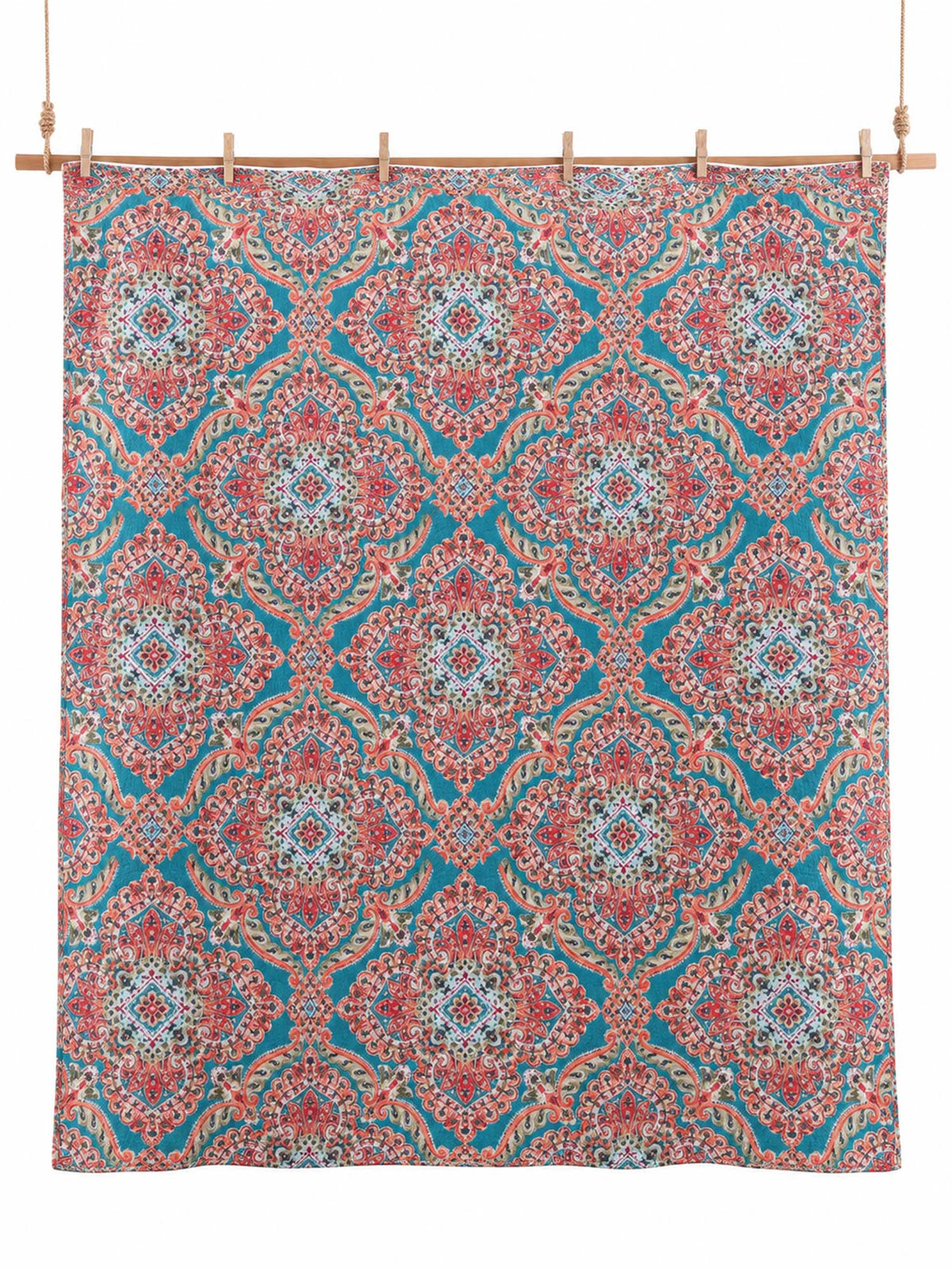 Turquoise Boho Medallion Reversible 100% Cotton Quilted Bedding Set