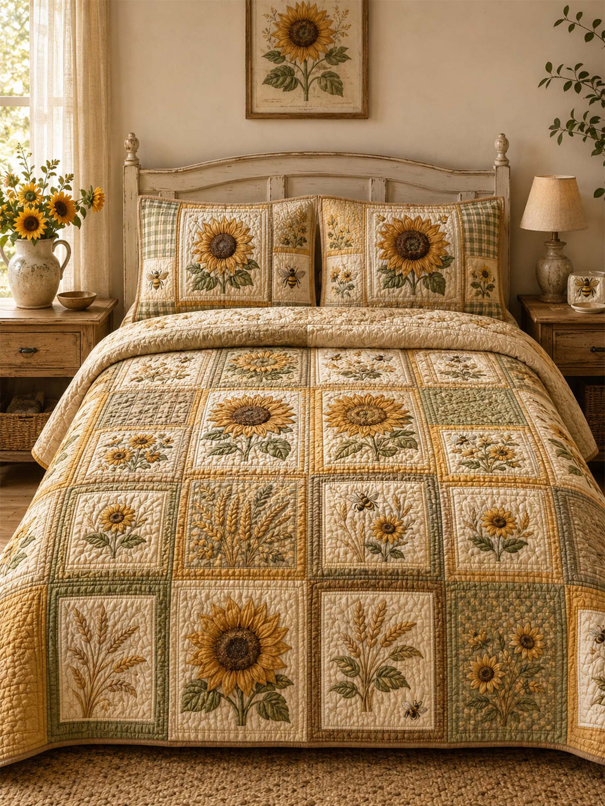Sunflower Quilted 3-Piece Bedding Set