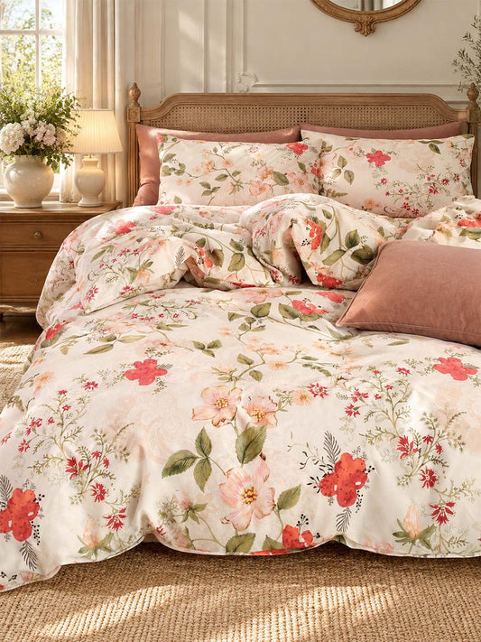 Vintage Floral Botanical Leaves 100% Cotton 3-Piece Duvet Cover Bedding Set