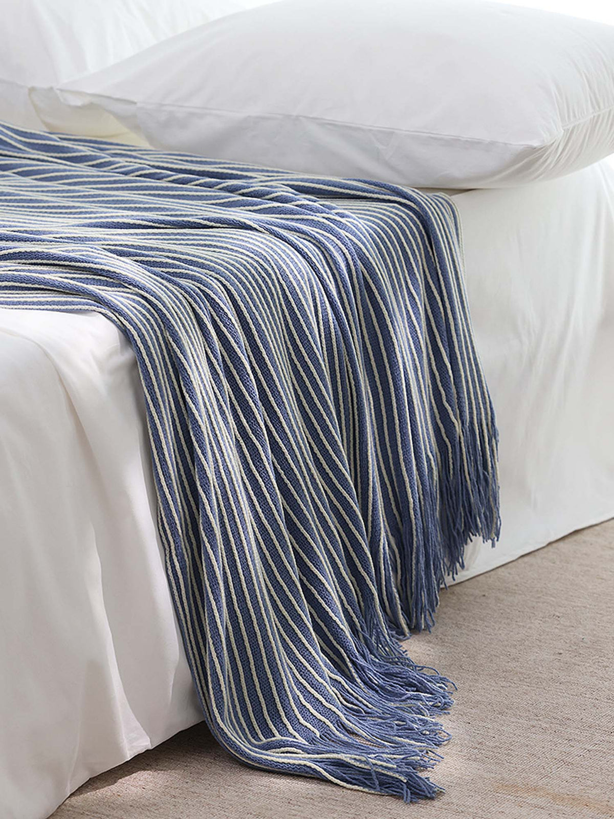 Classic Stripe Knitted Throw Blanket & Pillow Cover Set