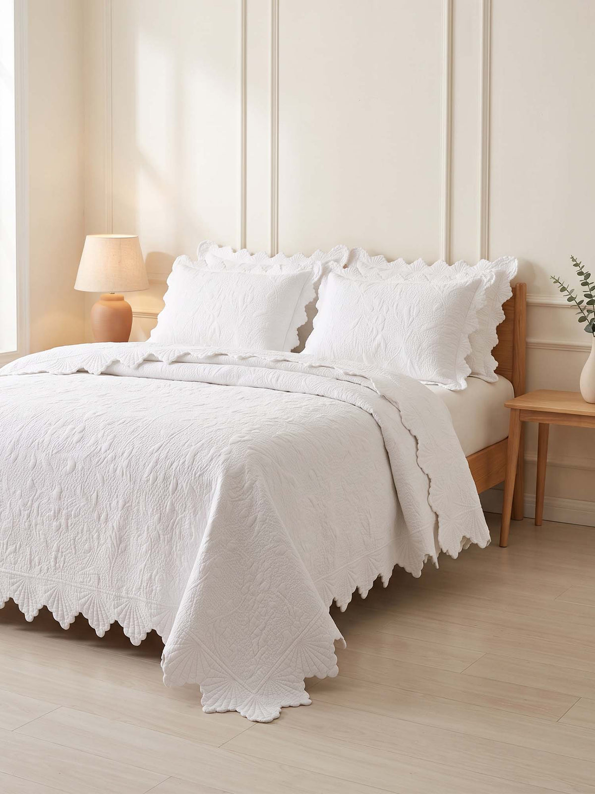 Serene Blossom 100% Cotton Floral Quilted Bedding Set