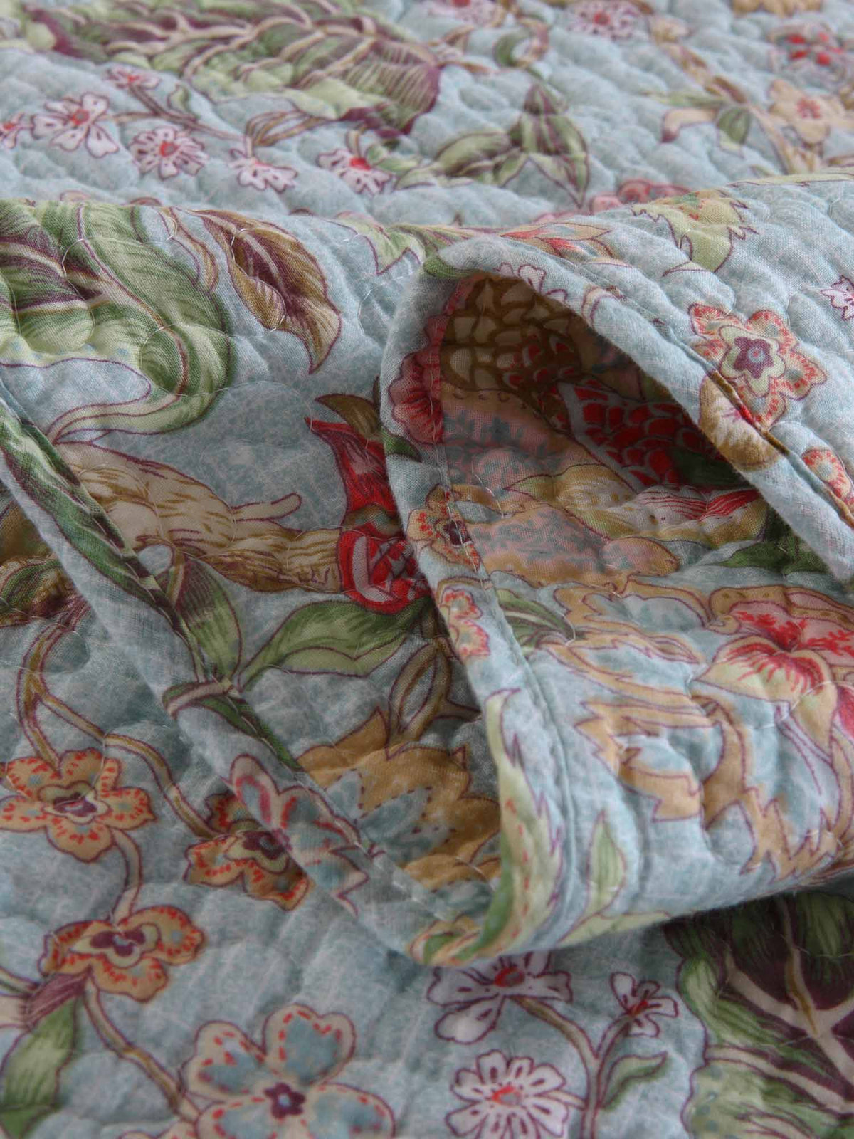 Light Blue Country Garden Floral Print Quilted 3‑Piece Bedding Set