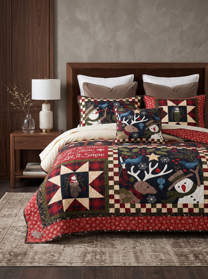 Let It Snow Woodland Patchwork Quilted 3-Piece Bedding Set