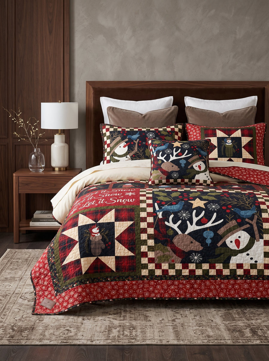 Let It Snow Woodland Patchwork Quilted 3-Piece Bedding Set
