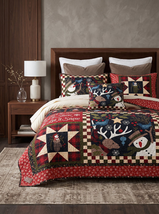 Let It Snow Woodland Patchwork Quilted 3-Piece Bedding Set