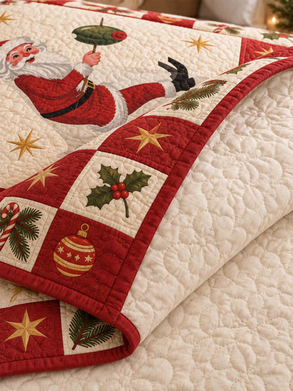 Jolly Santa Martini Christmas Quilted 3-Piece Bedding Set