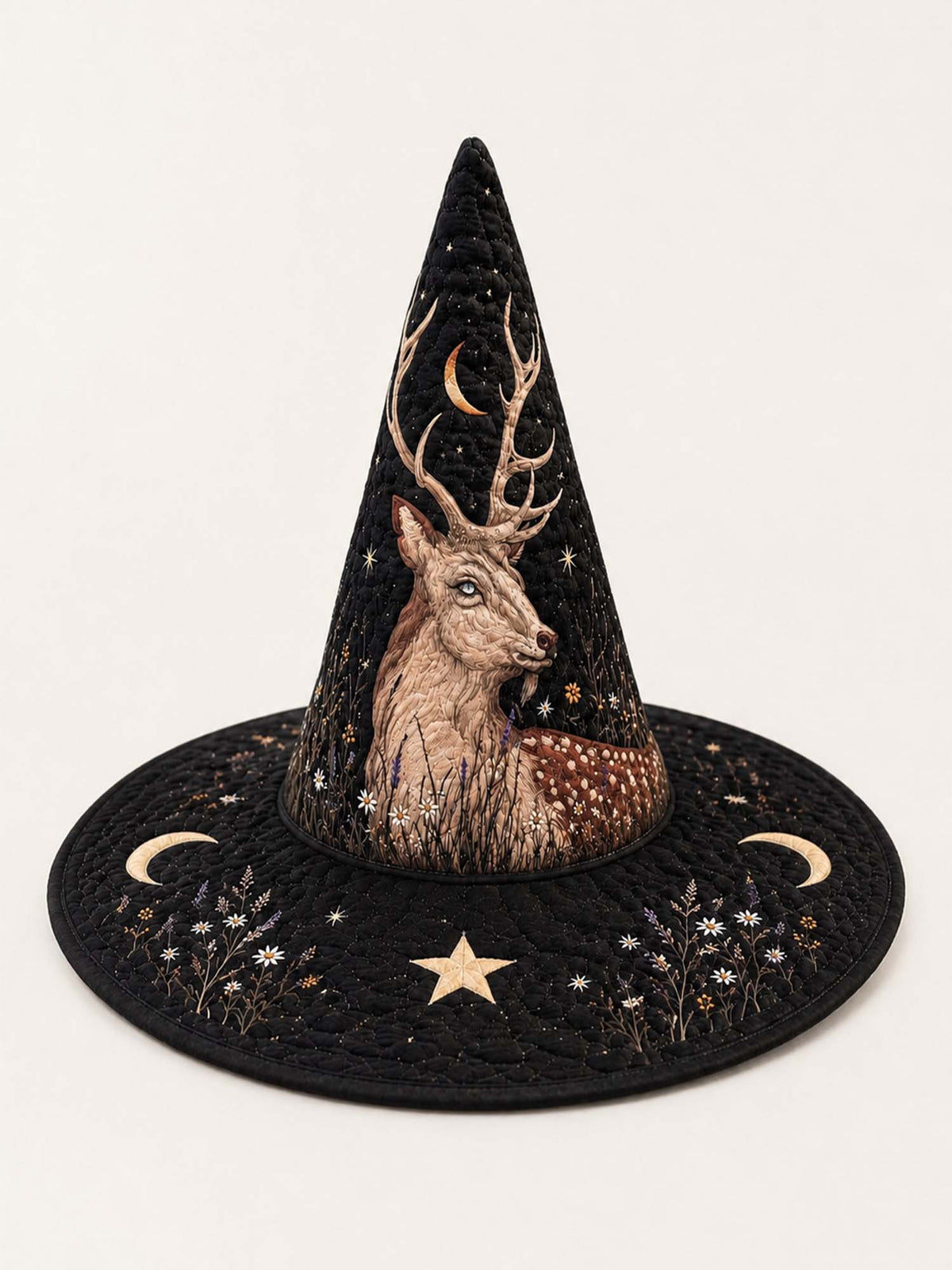 H.PAI Mystical Deer Gothic Handcrafted Quilted Witch Hat
