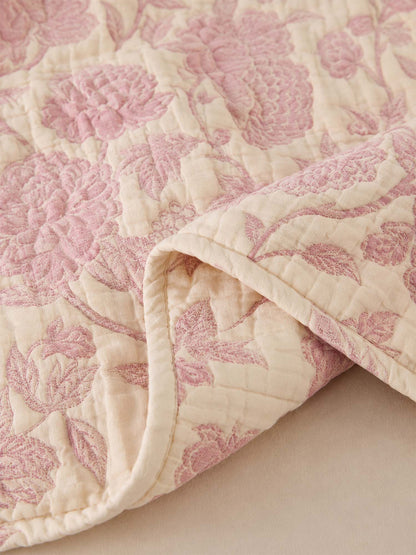 Vintage Pink Peony Floral 100% Cotton Gauze Soft Puff Blanket