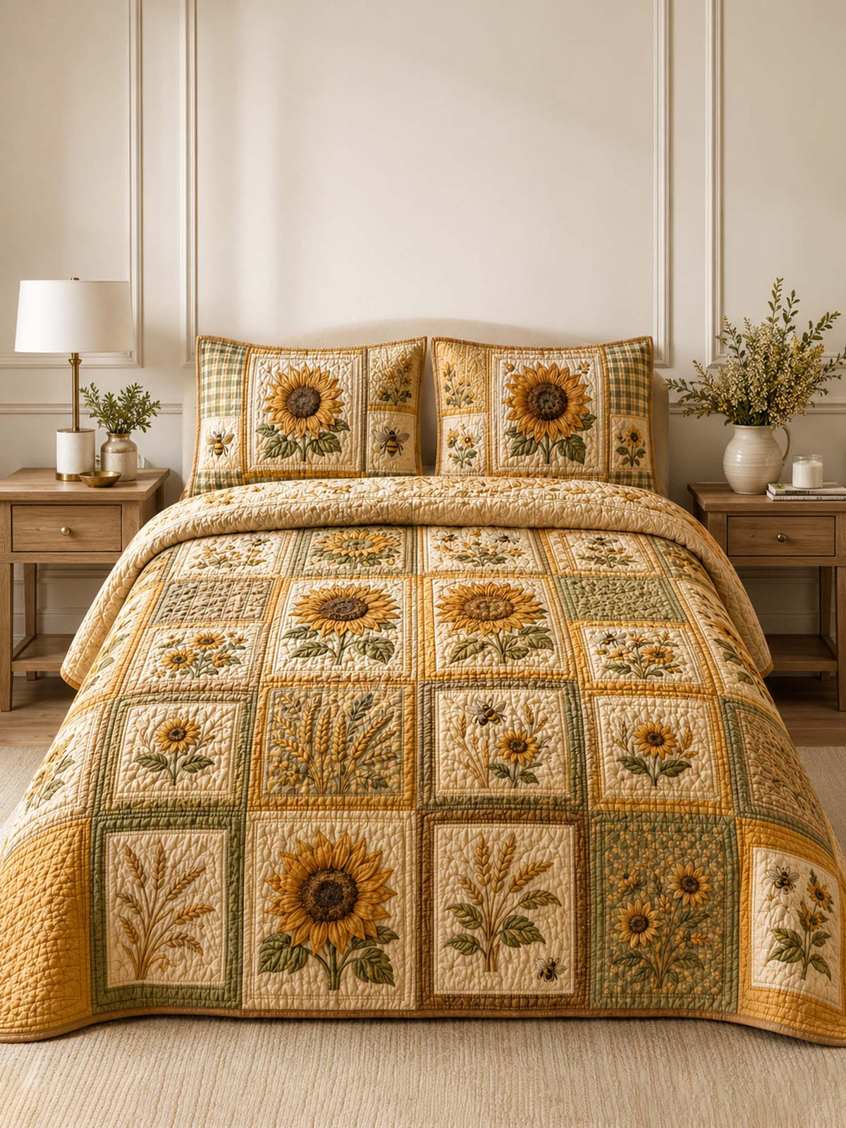 Sunflower Quilted 3-Piece Bedding Set